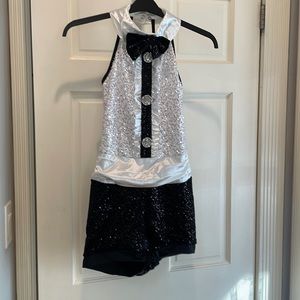 Black and white tuxedo style dance costume. Adult small